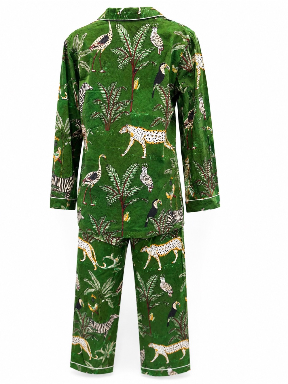 3 Piece Cotton Pajama Set Jungle Safari Animal Print Shirt Pants Shorts Small - Picture 9 of 10